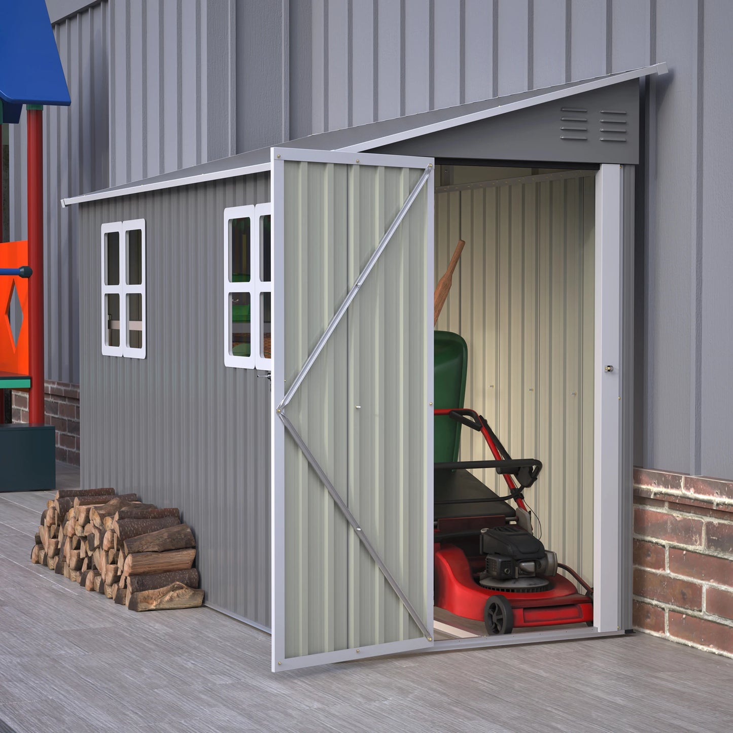 4x10 FT Galvanized Steel Outdoor Shed – Weatherproof Lockable Storage for Tools, Bikes & Pets w/Sloping Roof & Window