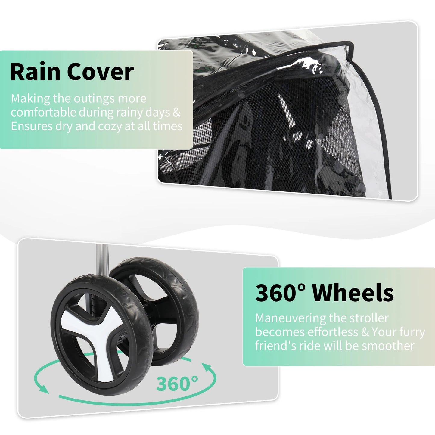 3 Wheels Pet Stroller, Dog Cat Cage Jogger for Med/Small Pets, Foldable & Waterproof Travel Carrier with Cup Holder.