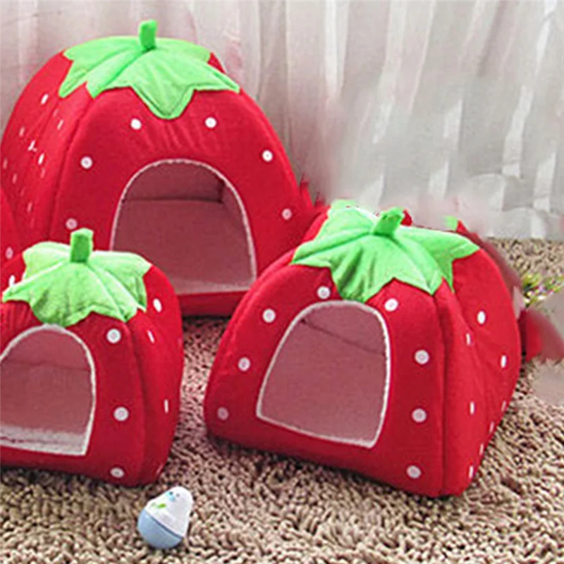 A96K-Dog Kennel Dog Fashion Mat Basket Soft Strawberry Pet Dog Cat House Pet Tent Dog House Small Dog Kitten Bed Cat House