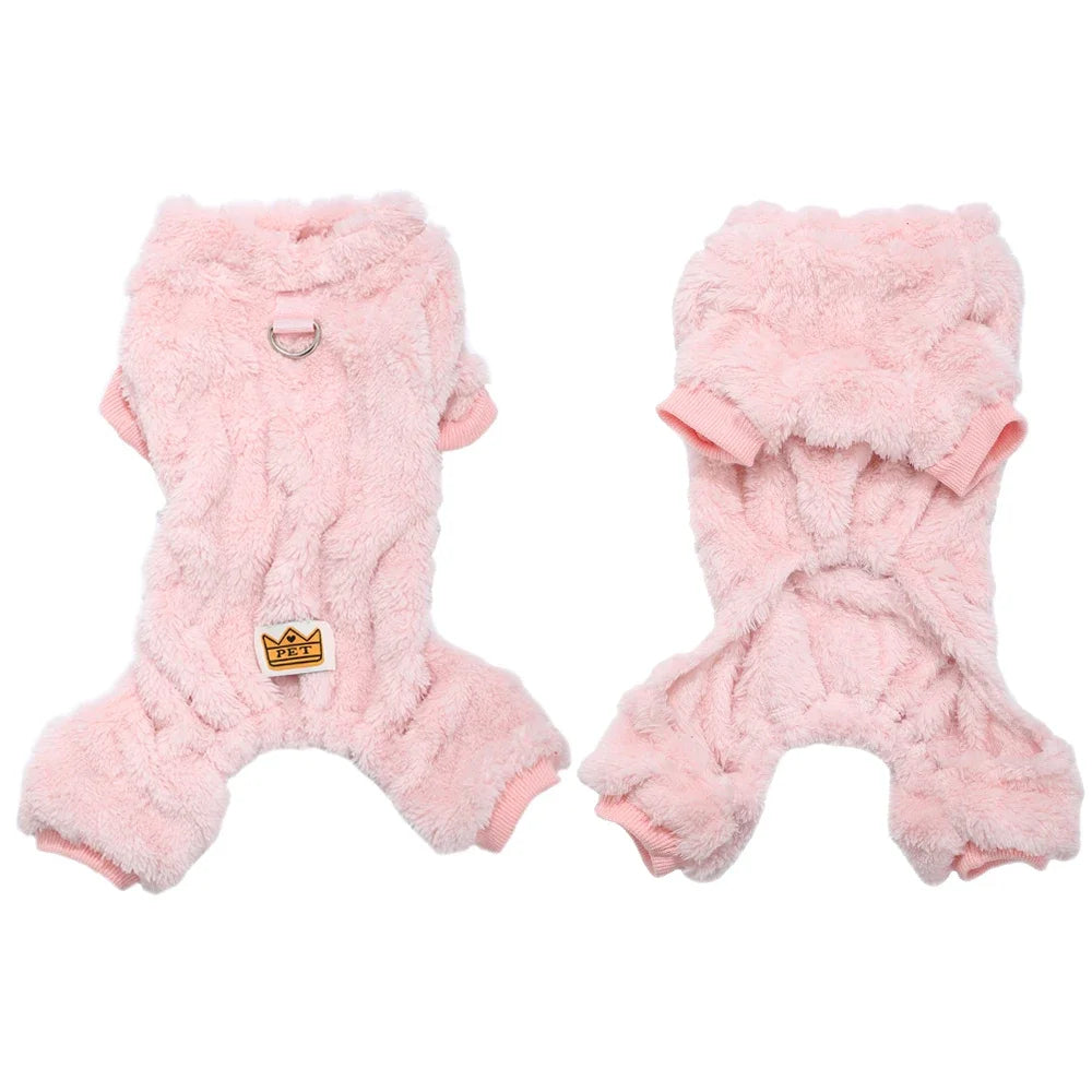 Winter Fleece Warm Dog Clothes Winter Soft Cozy Puppy Jumpsuit Plush Winter D-ring Overall For Small Medium Pet Vest Coat Cats