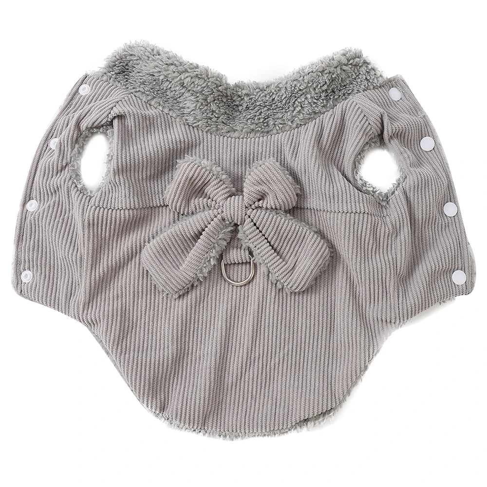 Winter Warm Cat Costume Corduroy Bow Puppy Kitty Coat With D-ring Cute Pet Jacket for Small Medium Dogs Cats Sphynx Pug Costume