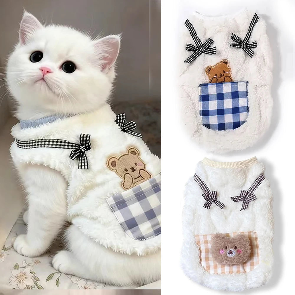 Cozy Plush Pet Vest - Warm Fleece Sleeveless Coat for Small Dogs & Cats, Indoor Outdoor Wear
