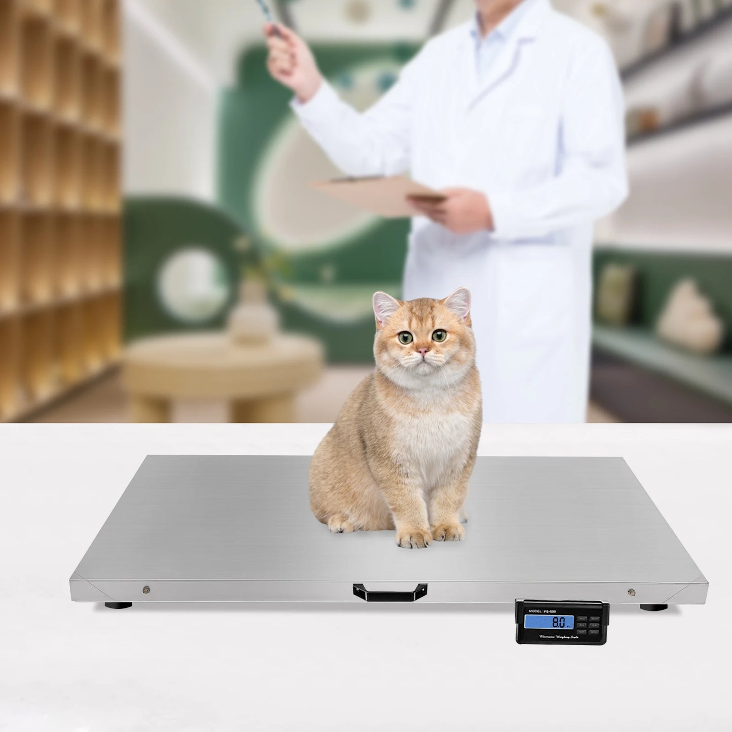 1100lb Digital Animal Scale - Stainless Steel Platform, LCD Display, Multi-Unit & Battery/AC Power for Pets/Livestock/Farms