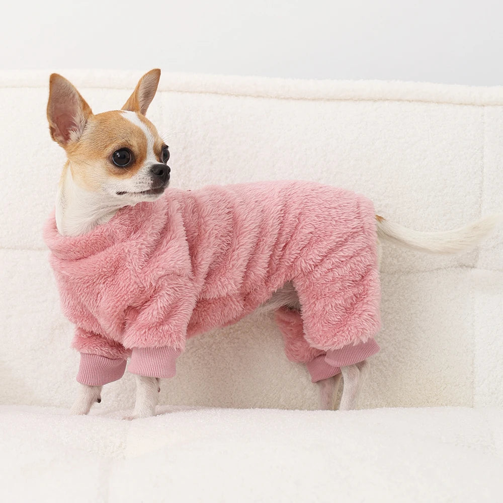 Winter Fleece Warm Dog Clothes Winter Soft Cozy Puppy Jumpsuit Plush Winter D-ring Overall For Small Medium Pet Vest Coat Cats