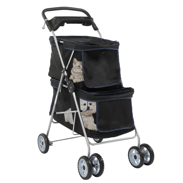 Pet Stroller for 2 Dogs/Cats, Double 4-Wheel Carrier Jogger for Small-Medium Pets, Waterproof Folding Crate with Soft Pad.