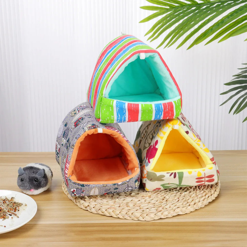 Cute Cartoon Rabbit Squirrel Mini Cage Guinea Pig Nest Small Animal Mice Rat Pet Sleeping Bed Hamster House Winter Warm Soft Mat