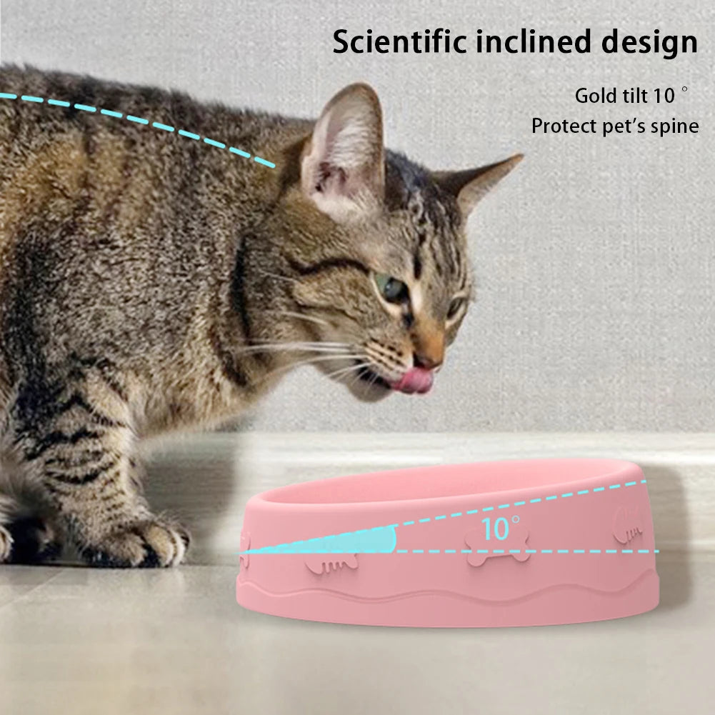 2-in-1 Pets Silicone Slow Feeder, 10 Degree Tilted Multifunctional Portable Double-sided Food Water Bowls Slow Feeding Bowl