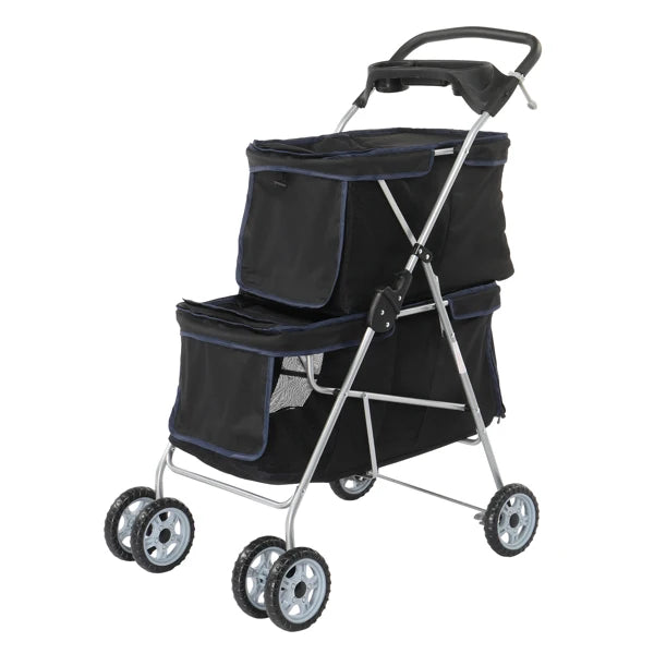 Pet Stroller for 2 Dogs/Cats, Double 4-Wheel Carrier Jogger for Small-Medium Pets, Waterproof Folding Crate with Soft Pad.