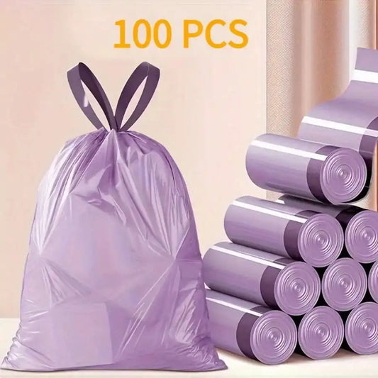 100pcs Household Portable Trash Drawstring Bags, Party Purple Trash Bags