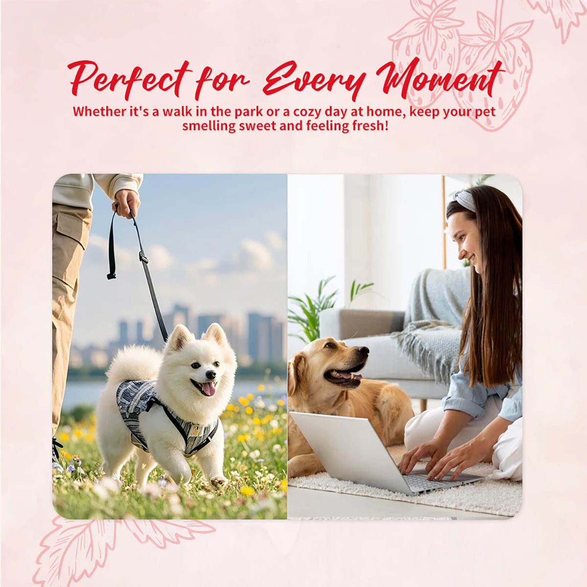 100ml Strawberry Scent Pet Perfume Spray Long-Lasting Deodorant Natural Formula for Dogs Cats All Breeds Air Freshener