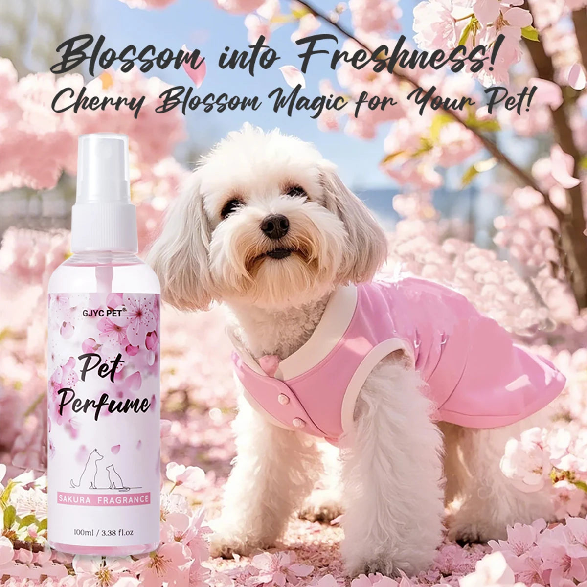 Sakura Blossom Pet Perfume Spray Long Lasting Odor Eliminator Gentle Alcohol-Free Formula Safe For Dogs Cats