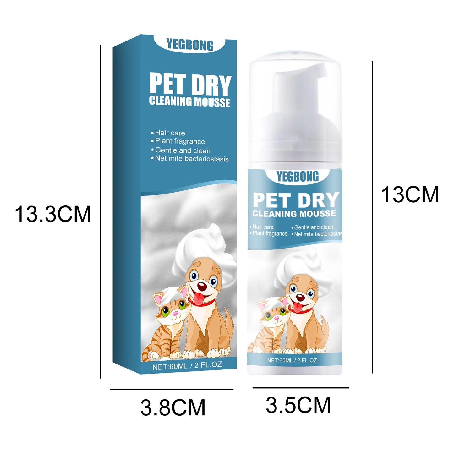 YEGBONG Pet Dry Shampoo Gentle Odor Neutralizing Hair Softening No Rinse Vet Recommended for Puppies Kittens Sensitive Skin