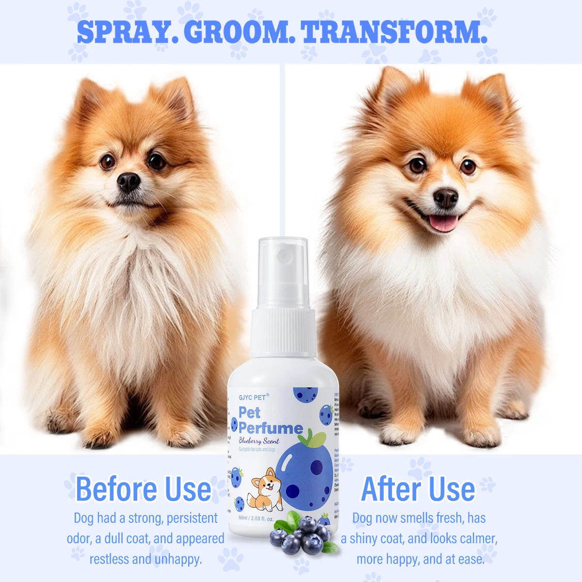 GJYC PET Blueberry Scented Natural Long-Lasting Odor Eliminator Pet Perfume Spray For Dogs Cats