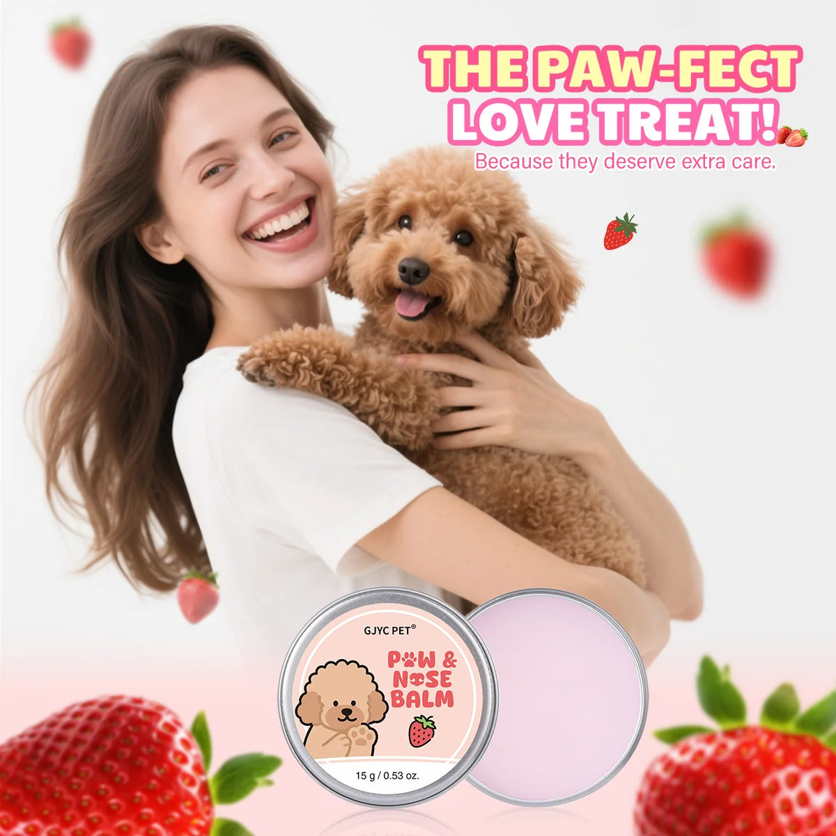 GJYC PET Strawberry Scented Natural Gentle Nourishing Pet Paw Care Cream Softens Pads Prevents Cracked Paws For Dogs Cats