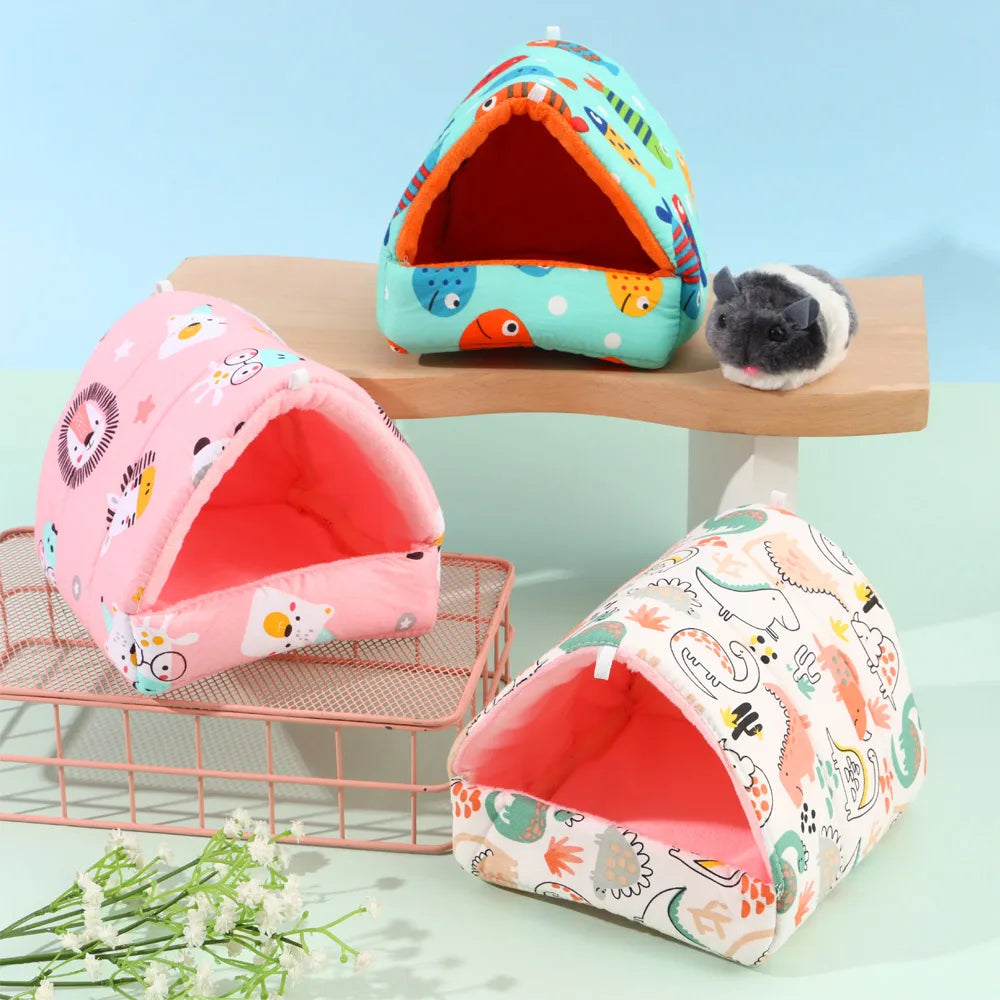 Cute Cartoon Rabbit Squirrel Mini Cage Guinea Pig Nest Small Animal Mice Rat Pet Sleeping Bed Hamster House Winter Warm Soft Mat