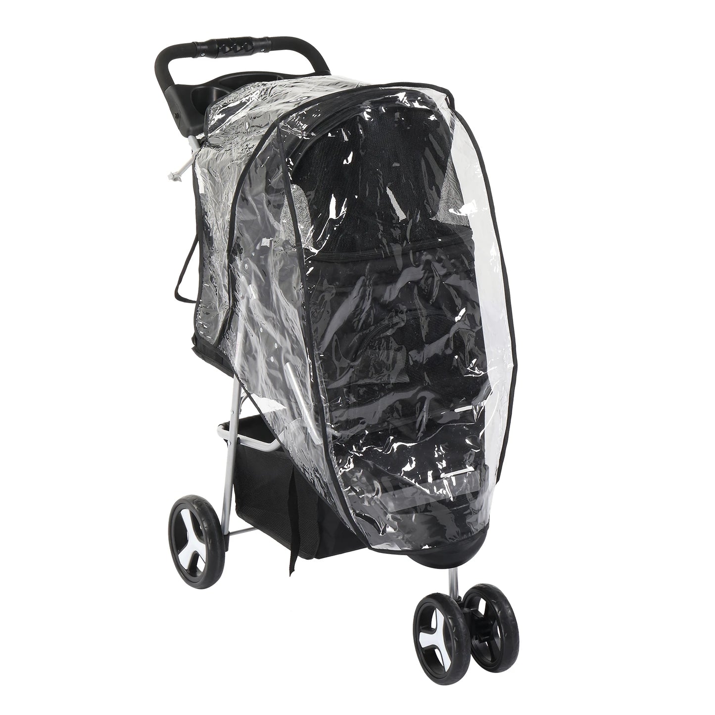 3 Wheels Pet Stroller, Dog Cat Cage Jogger for Med/Small Pets, Foldable & Waterproof Travel Carrier with Cup Holder.