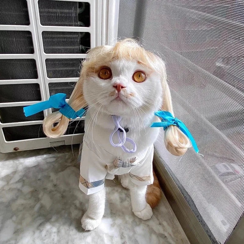 NONOR Pet Wigs Cosplay Props Funny Dogs Cats Cross-Dressing Hair Hat Costumes Head Accessories for Halloowen Christmas Supplies