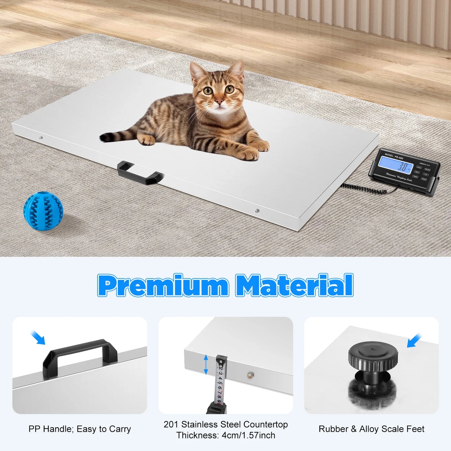 1100lb Digital Animal Scale - Stainless Steel Platform, LCD Display, Multi-Unit & Battery/AC Power for Pets/Livestock/Farms