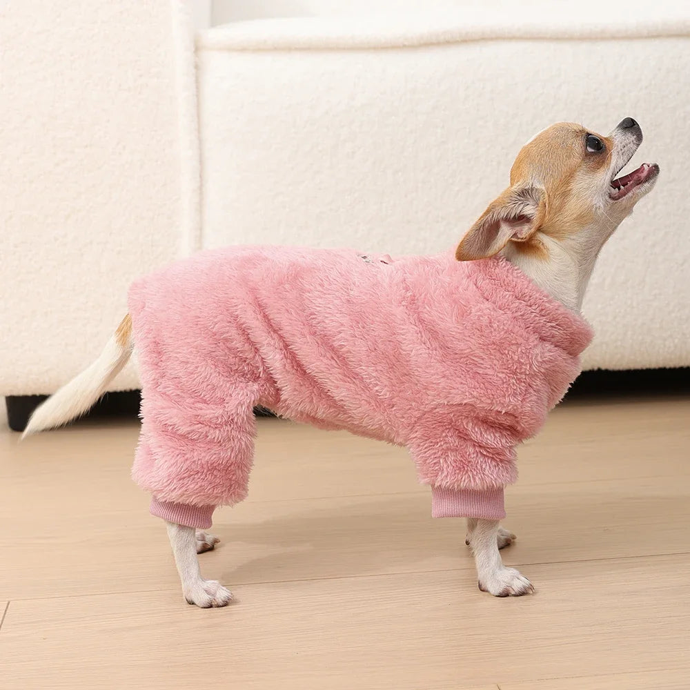 Winter Fleece Warm Dog Clothes Winter Soft Cozy Puppy Jumpsuit Plush Winter D-ring Overall For Small Medium Pet Vest Coat Cats
