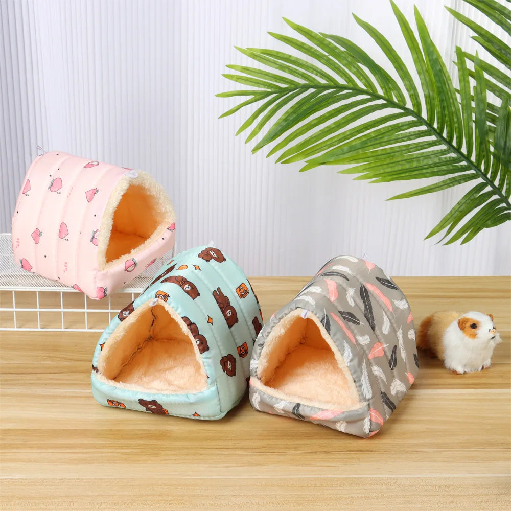 Cute Cartoon Rabbit Squirrel Mini Cage Guinea Pig Nest Small Animal Mice Rat Pet Sleeping Bed Hamster House Winter Warm Soft Mat