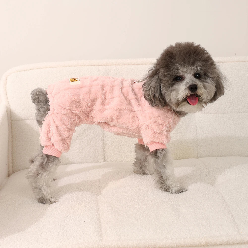 Winter Fleece Warm Dog Clothes Winter Soft Cozy Puppy Jumpsuit Plush Winter D-ring Overall For Small Medium Pet Vest Coat Cats