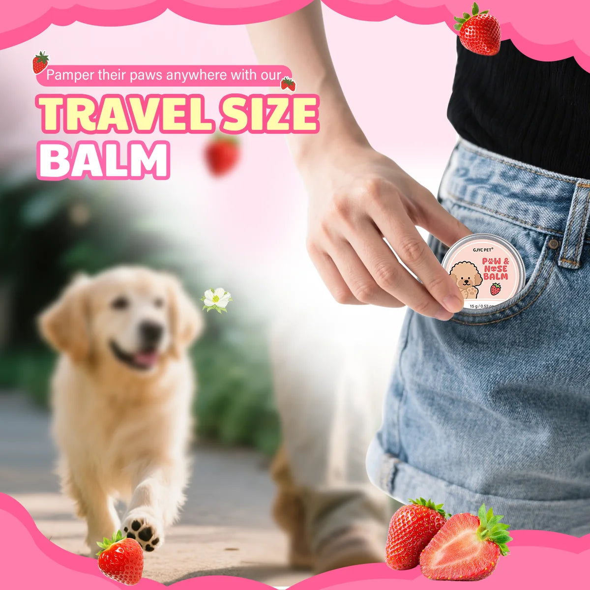 GJYC PET Strawberry Scented Natural Gentle Nourishing Pet Paw Care Cream Softens Pads Prevents Cracked Paws For Dogs Cats