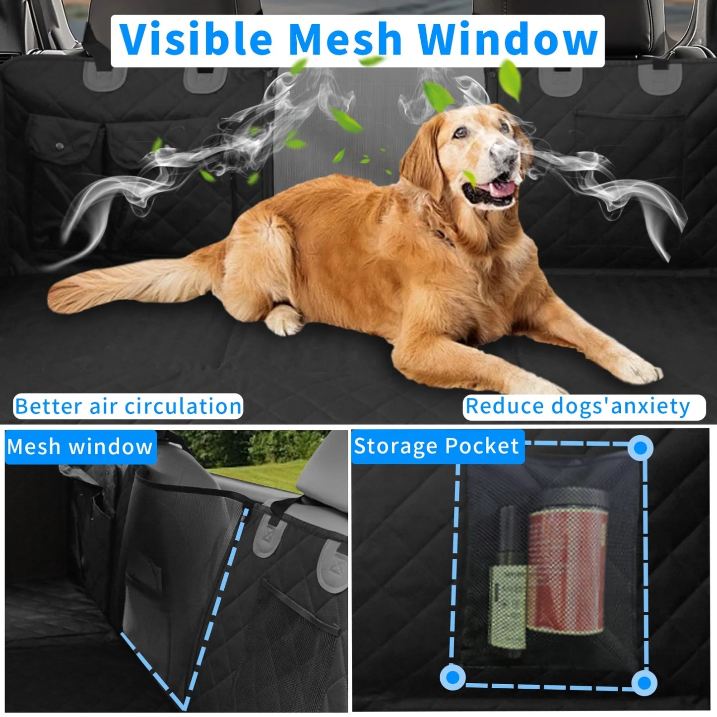 Bingopaw Large Dog Car Seat Cover Back Seat Extender Backseat Protection for Cars with Pockets Hard Bottom Waterproof