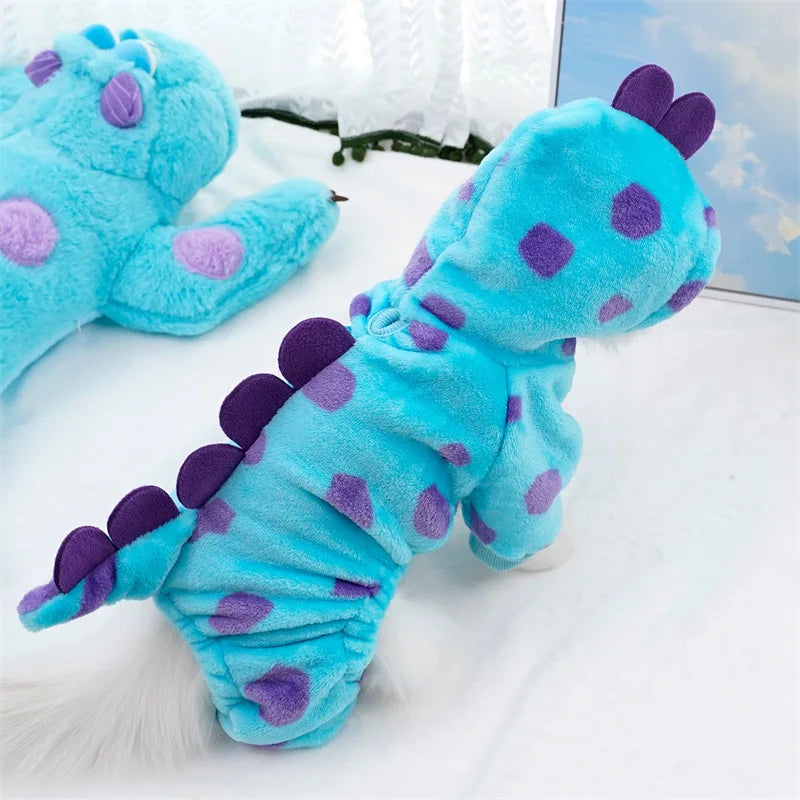 Dinosaur Plush Pet Costume 4-Leg Jumpsuit for Cats & Dogs Cute Winter Flannel Cosplay Outfit for Party Festival