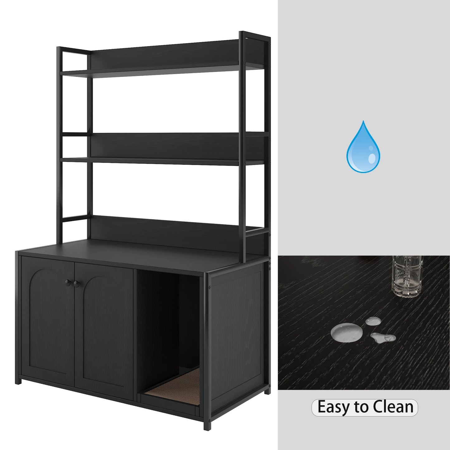 Wooden Hidden Cat Litter Box Enclosure Furniture with Shelves 2 Door Indoor Cat Sanctuary House with Scratch Pad Pets Product