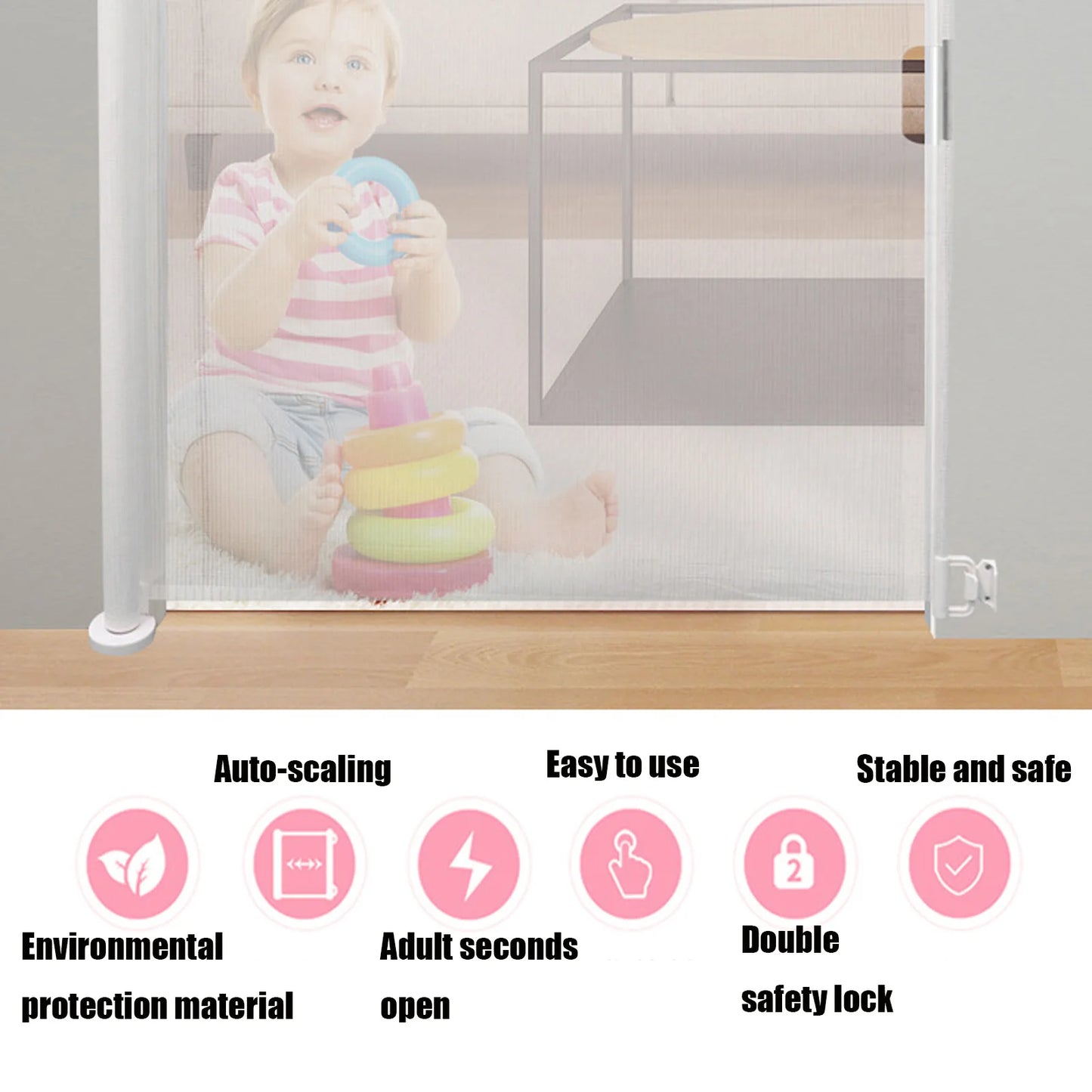 Extra Wide Kids Pets Gate Retractable Dog Gate for Babies and Pets, White Child Baby Gates, One Handed Operation Mesh Safety