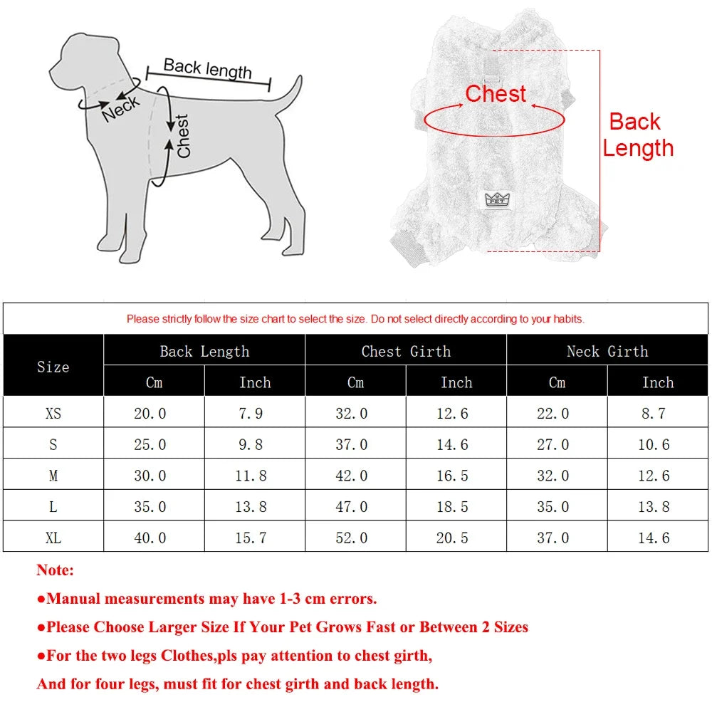 Winter Fleece Warm Dog Clothes Winter Soft Cozy Puppy Jumpsuit Plush Winter D-ring Overall For Small Medium Pet Vest Coat Cats