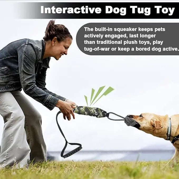 Interactive dog tug of war toy, tug of war toy ball knot, dog toy with knot ball, squeaking dog rope toy for training, suitable