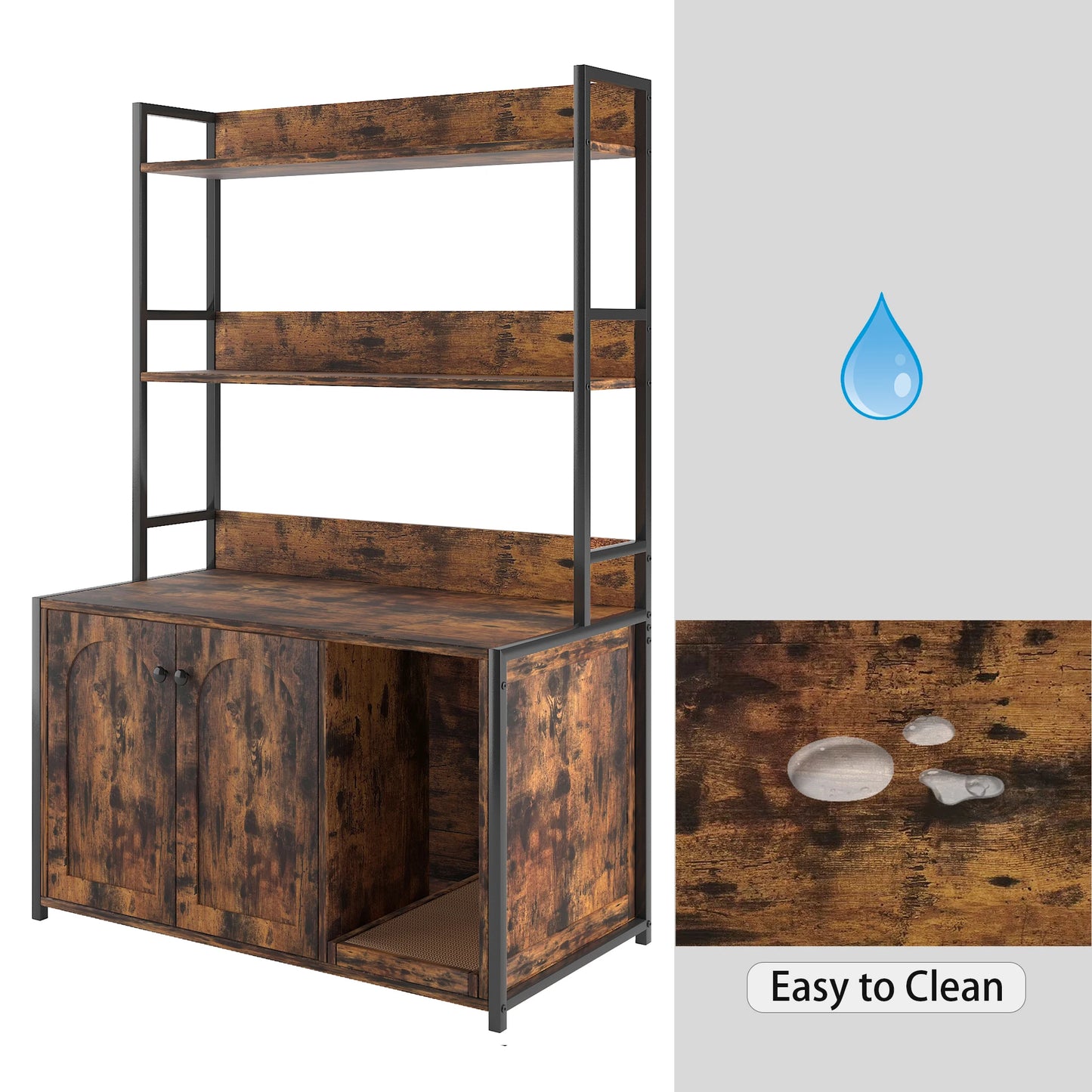 Wooden Hidden Cat Litter Box Enclosure Furniture with Shelves 2 Door Indoor Cat Sanctuary House with Scratch Pad Pets Product