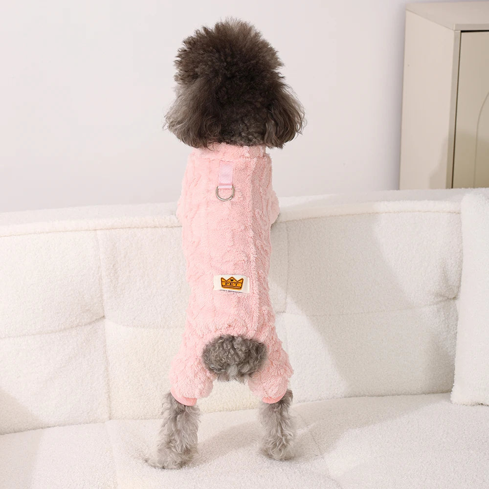 Winter Fleece Warm Dog Clothes Winter Soft Cozy Puppy Jumpsuit Plush Winter D-ring Overall For Small Medium Pet Vest Coat Cats