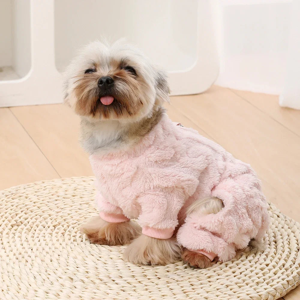 Winter Fleece Warm Dog Clothes Winter Soft Cozy Puppy Jumpsuit Plush Winter D-ring Overall For Small Medium Pet Vest Coat Cats