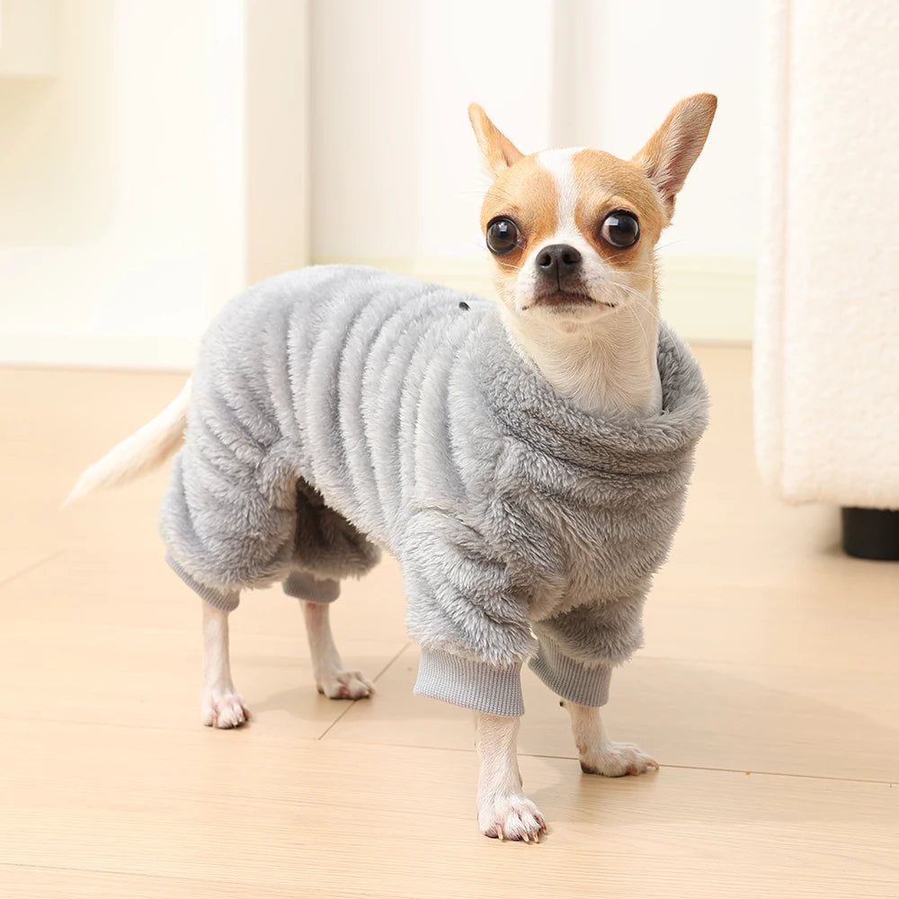 Winter Fleece Warm Dog Clothes Winter Soft Cozy Puppy Jumpsuit Plush Winter D-ring Overall For Small Medium Pet Vest Coat Cats