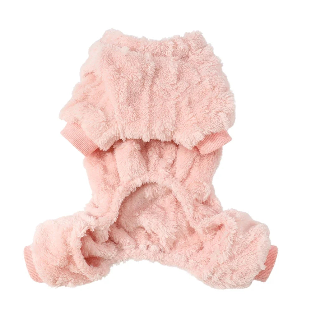 Winter Fleece Warm Dog Clothes Winter Soft Cozy Puppy Jumpsuit Plush Winter D-ring Overall For Small Medium Pet Vest Coat Cats