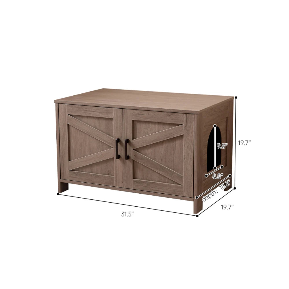 Cat Litter Box Enclosure Litter Box Furniture Hidden with Barn Door Wooden Cat Washroom Furniture Cat House End Table Fit Most