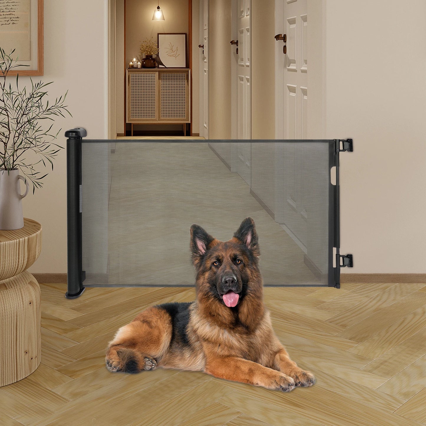 White/Black Iron Pet Fence 40-300cm Adjustable 84cm Height 10-40lbs Small Medium Dogs Indoor Safety Gate