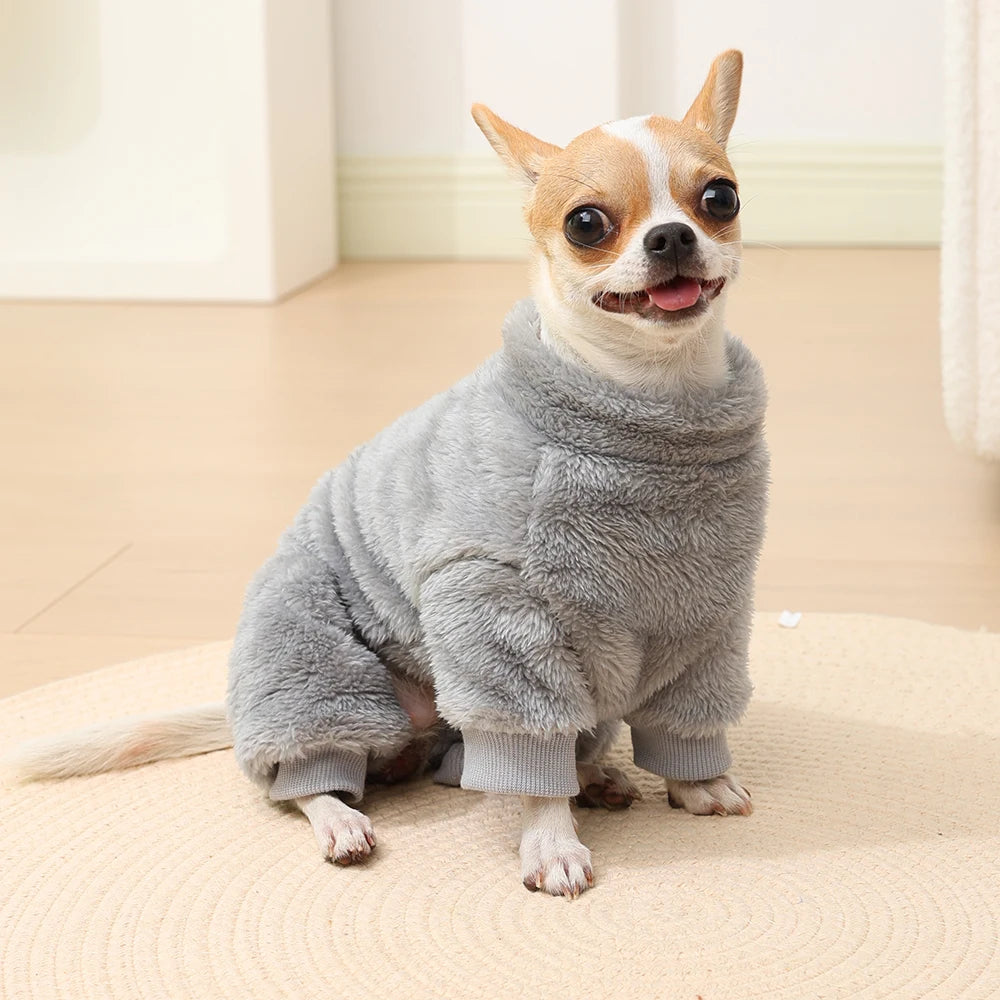 Winter Fleece Warm Dog Clothes Winter Soft Cozy Puppy Jumpsuit Plush Winter D-ring Overall For Small Medium Pet Vest Coat Cats