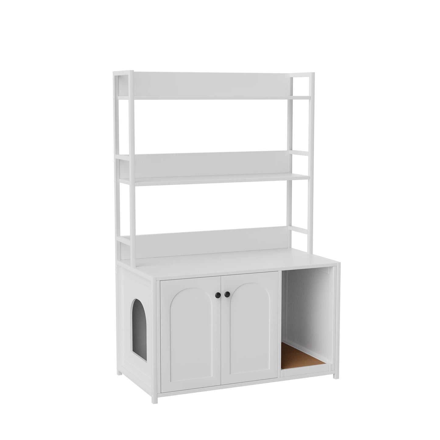 Wooden Hidden Cat Litter Box Enclosure Furniture with Shelves 2 Door Indoor Cat Sanctuary House with Scratch Pad Pets Product