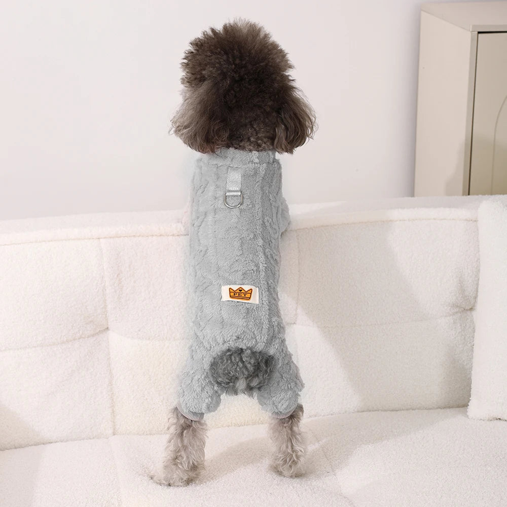 Winter Fleece Warm Dog Clothes Winter Soft Cozy Puppy Jumpsuit Plush Winter D-ring Overall For Small Medium Pet Vest Coat Cats
