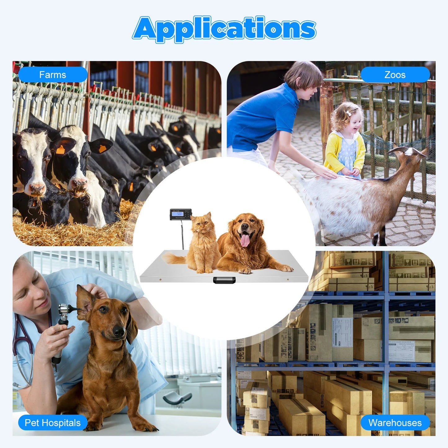 1100lb Digital Animal Scale - Stainless Steel Platform, LCD Display, Multi-Unit & Battery/AC Power for Pets/Livestock/Farms