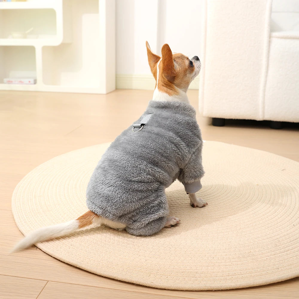 Winter Fleece Warm Dog Clothes Winter Soft Cozy Puppy Jumpsuit Plush Winter D-ring Overall For Small Medium Pet Vest Coat Cats