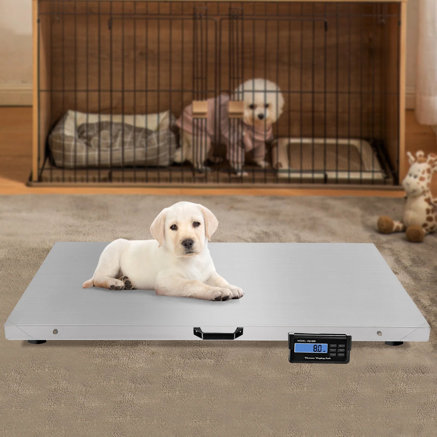 1100lb Digital Animal Scale - Stainless Steel Platform, LCD Display, Multi-Unit & Battery/AC Power for Pets/Livestock/Farms