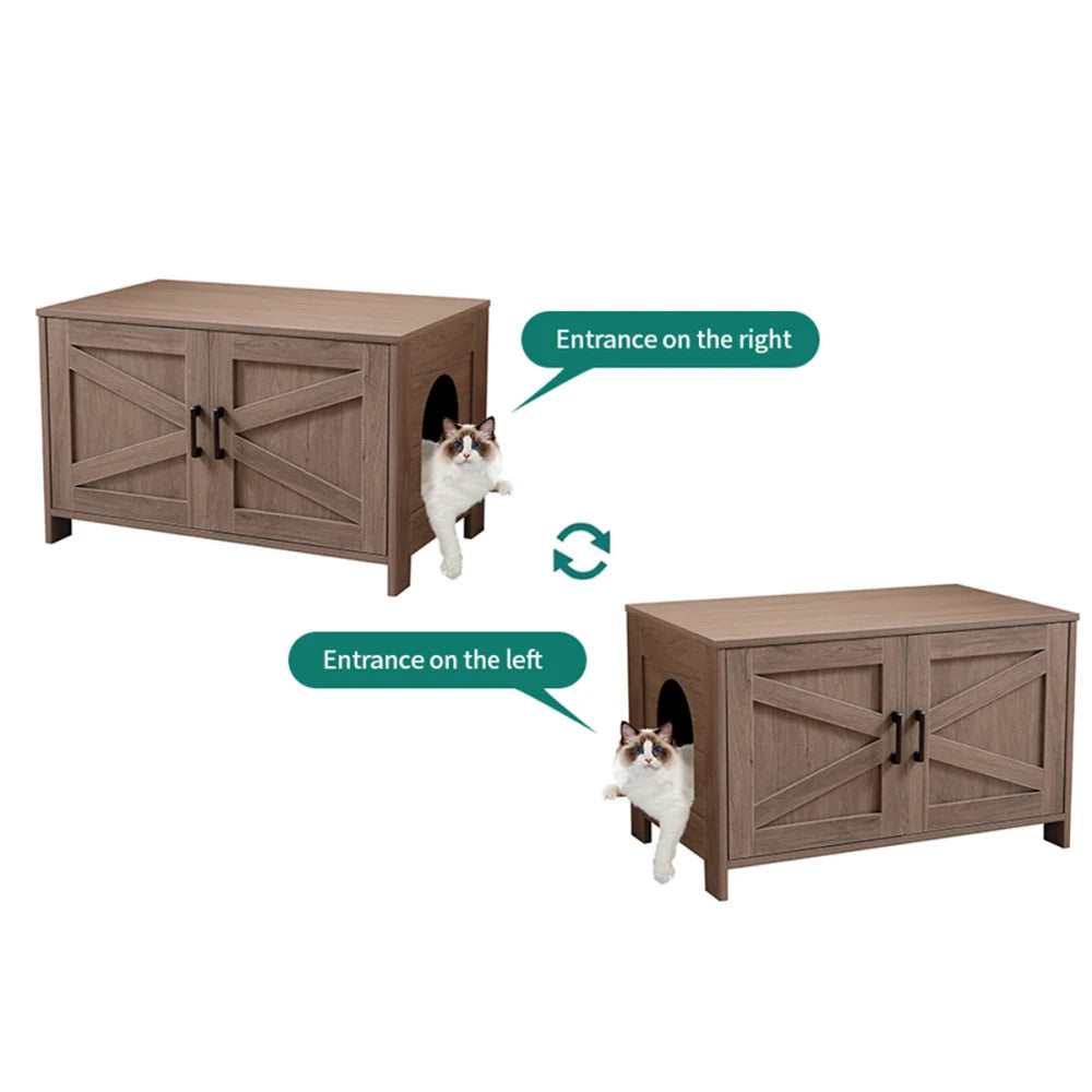Cat Litter Box Enclosure Litter Box Furniture Hidden with Barn Door Wooden Cat Washroom Furniture Cat House End Table Fit Most