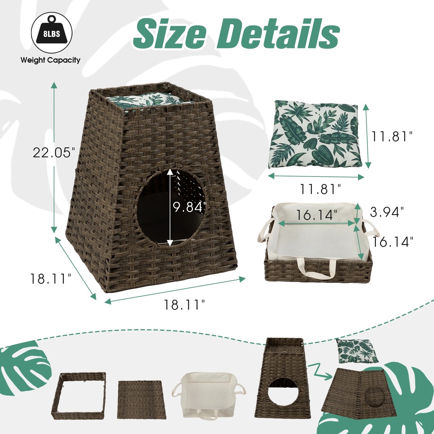 Woven Rattan Cat Litter Box Enclosure Furniture, Rattan Cat House with Cat Litter Box, Detachable Cat Washroom with Cotton Linen