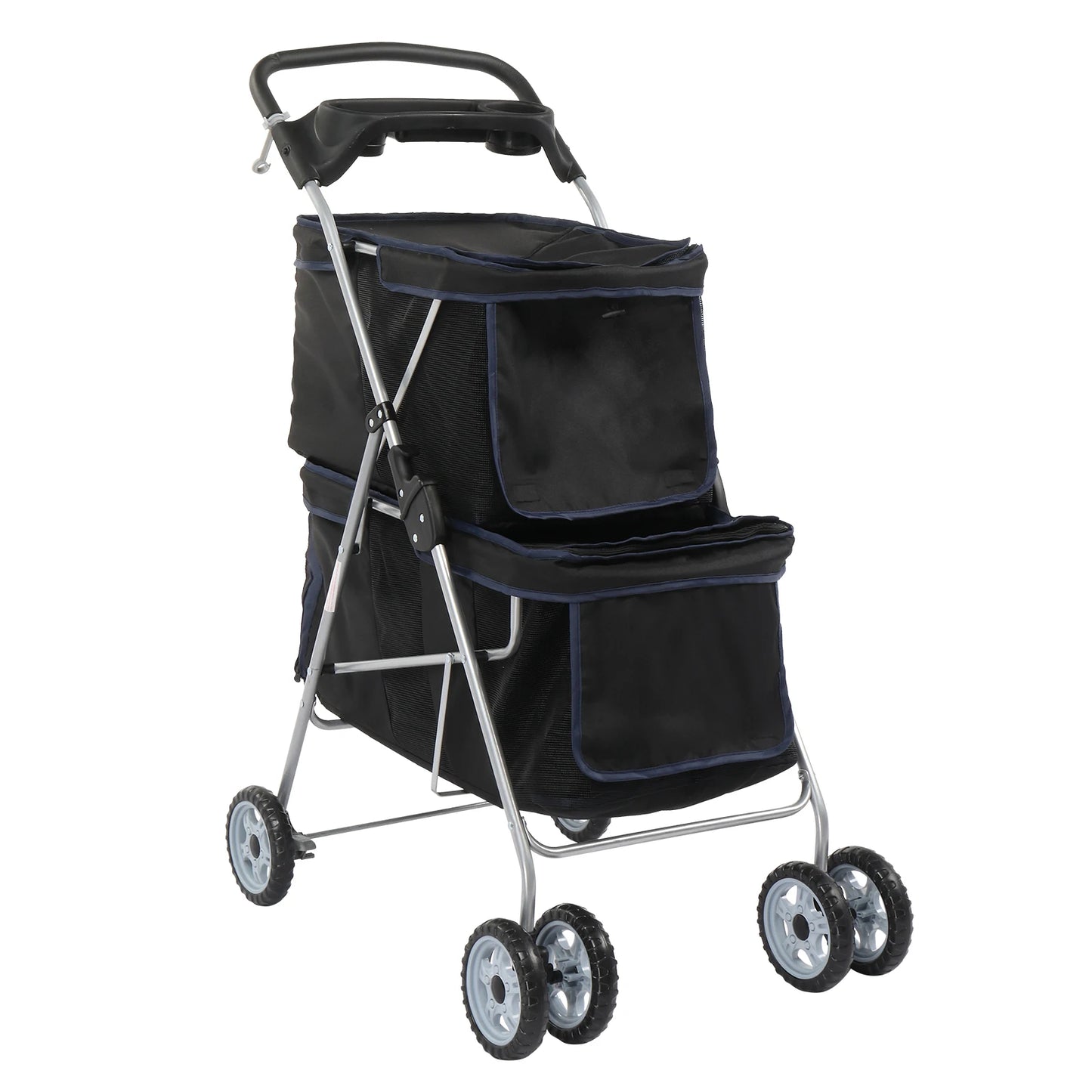 Pet Stroller for 2 Dogs/Cats, Double 4-Wheel Carrier Jogger for Small-Medium Pets, Waterproof Folding Crate with Soft Pad.