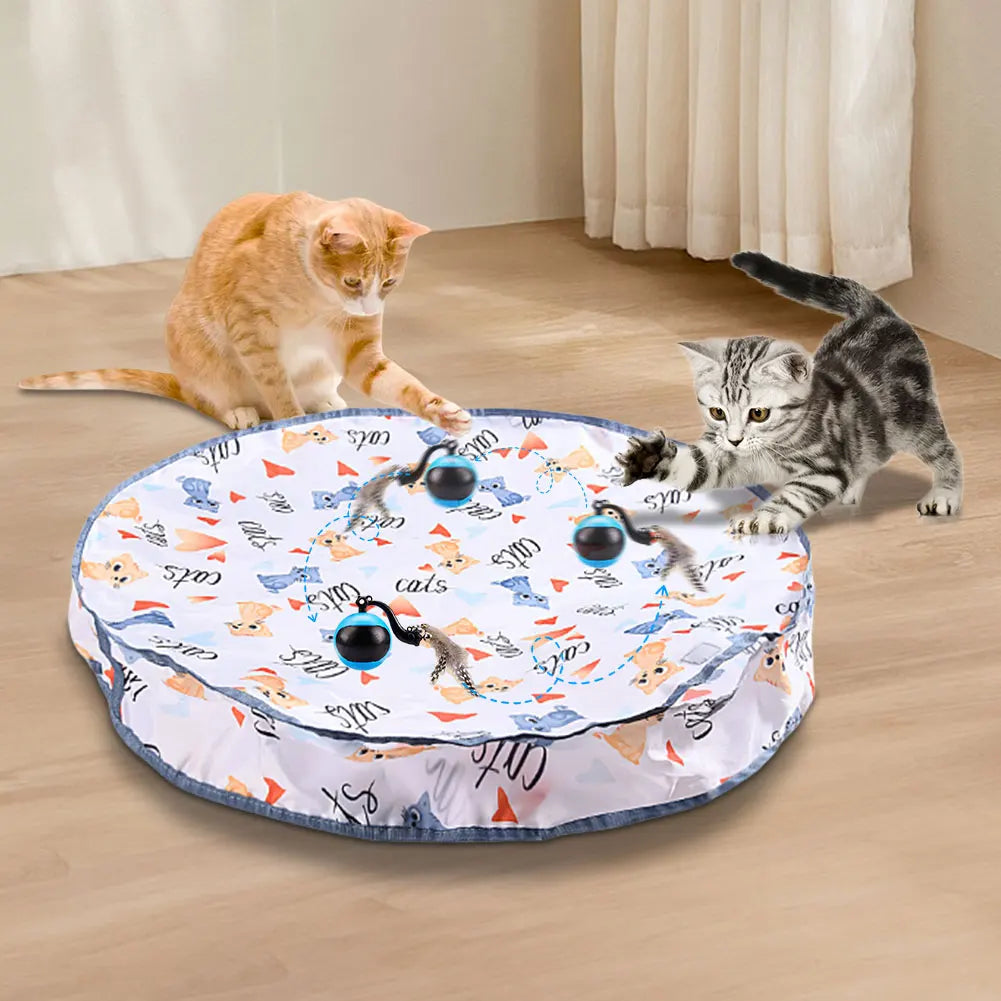 Cat Interactive Ball Toys Fast Rolling Ball in Play Mat Self Rotating Ball Anti-Depression Pet Toy for Indoor Cat Kitten