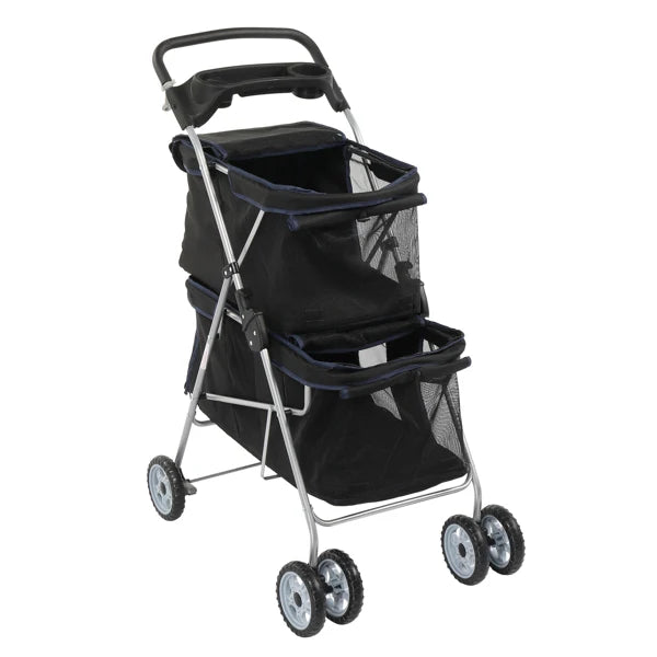 Pet Stroller for 2 Dogs/Cats, Double 4-Wheel Carrier Jogger for Small-Medium Pets, Waterproof Folding Crate with Soft Pad.